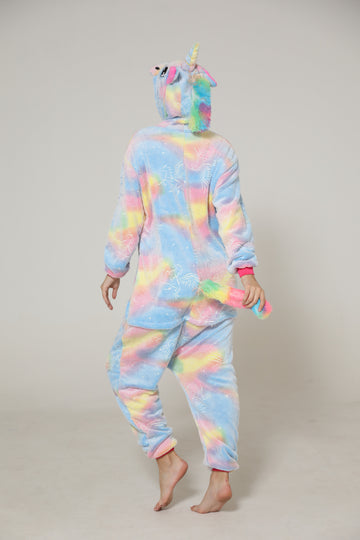 Pijama kigurumi tip salopeta din material pufos si model UNICORN PJM249-100