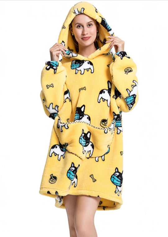 Bluza pufoasa de casa tip poncho cu imprimeu catelusi cu masca PJM259-9