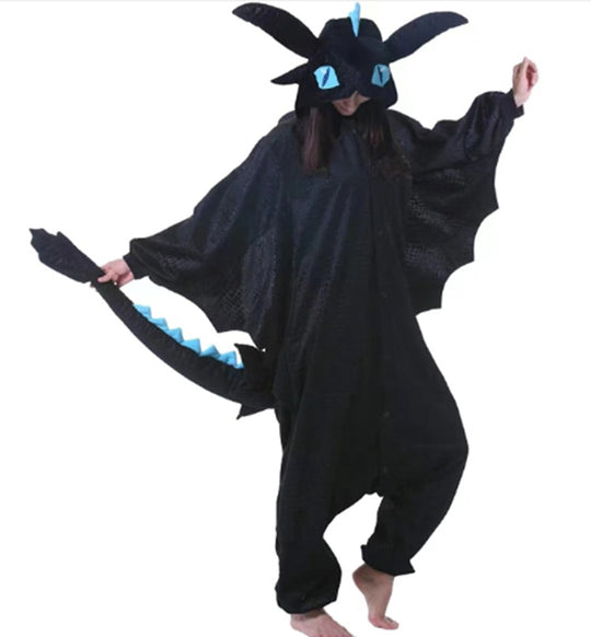 Pijama kigurumi tip salopeta din material moale si pufos model dragon-drac PJM266-1