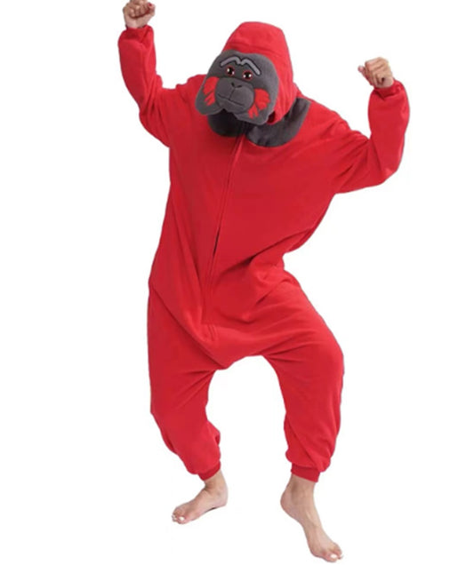 Pijama kigurumi tip salopeta din material moale si pufos model maimuta PJM268-3