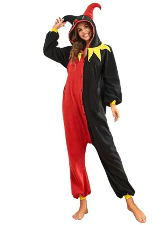 Pijama kigurumi tip salopeta din material moale si pufos model bufon PJM269-115