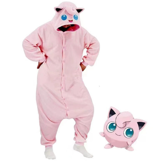 Pijama kigurumi tip salopeta din material moale si pufos model Jigglypuff Pokemon PJM270-5