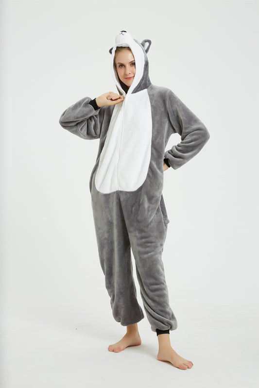 Pijama pufoasa tip kigurumi model caine gri PJM272-1822