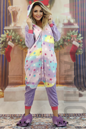 Set pijama kigurumi model Star Panda si papuci de casa pufosi PJS222-1189