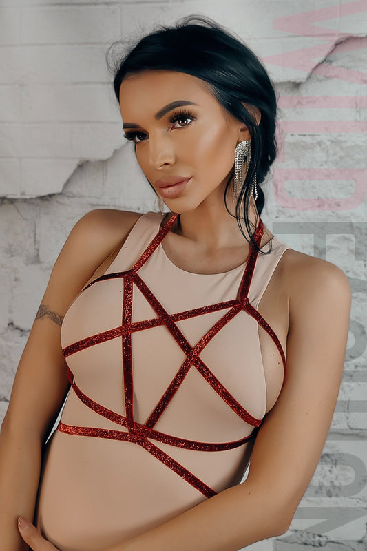 Ham fetish tip sutien din benzi elastice stralucitoare Q598ARR-3