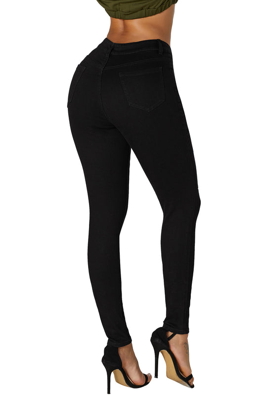 Pantaloni din denim cu taieturi si buzunare Q696-1