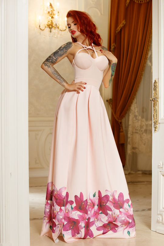 Rochie eleganta cu imprimeu floral la baza R597-5