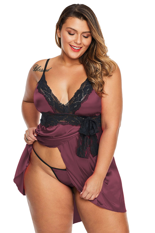 Lenjerie babydoll asimetrica cu insertii din dantela R633P-10