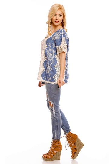 Bluza casual cu model brodat si maneci scurte R654-441