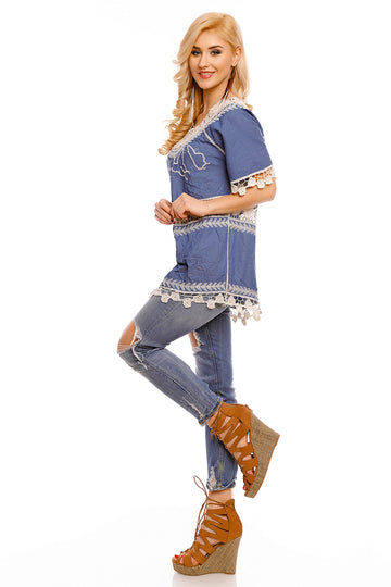 Bluza casual cu maneci scurte si model fluture R655-441