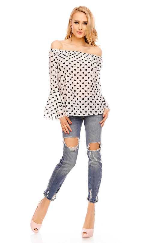 Bluza casual cu decolteu bardot si maneci tip clopot R658-211