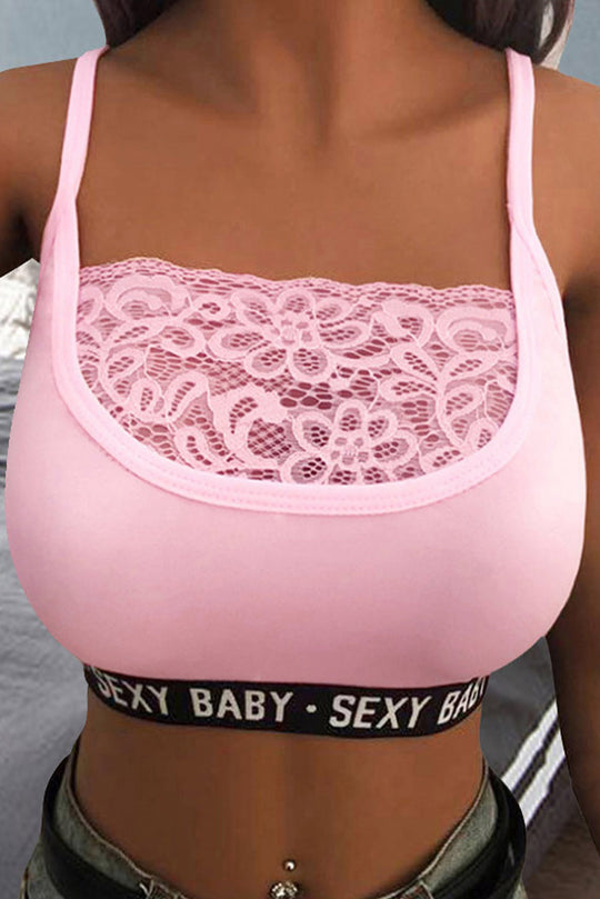 R822-5 Bustiera casual din material elastic si dantela florala