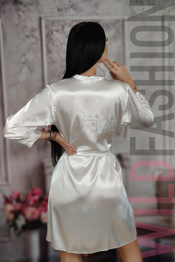 Halat alb de mireasa cu imprimeu din strasuri la spate BRIDE R879-2