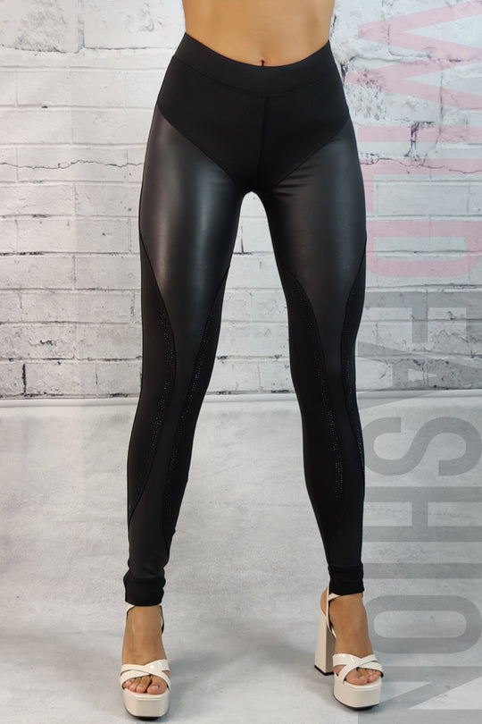 Colanti casual cu talie inalta accesorizati cu strasuri negre R942-1