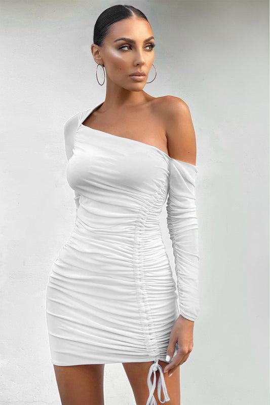 S535-2 Rochie scurta casual/eleganta pe un umar din material elastic