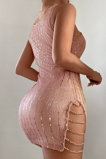 Rochie scurta sexy cu paiete si lant metalic auriu S536-5