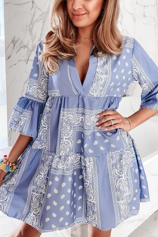 Rochie casual din material vaporos si maneci treisfert S559