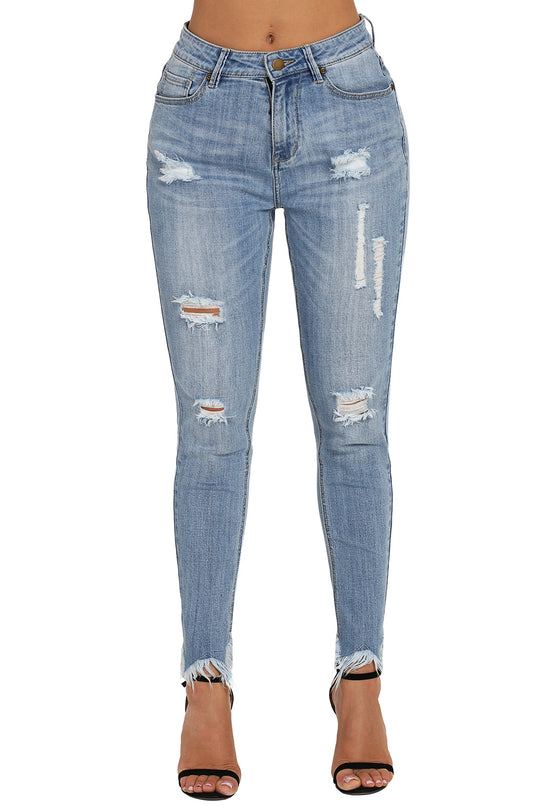 Blugi cu talie medie si rupturi decorative S696-444