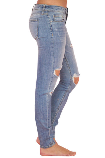 Blugi cu talie inalta cu model destroyed S698-444