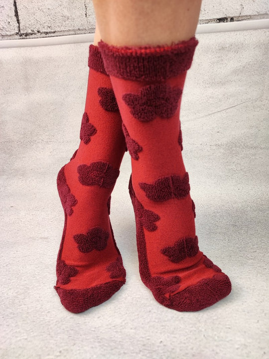 Sosete medii din material flausat model cu flori STK432-2113