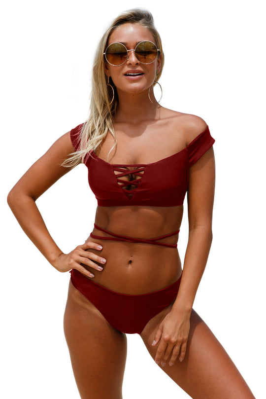Costum de baie burgundy in doua piese SW1224-2113