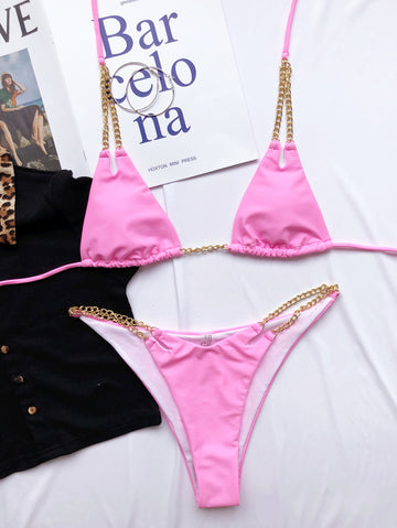 Costum de bai in 2 piese accesorizat cu lanturi metalice SW2304-5