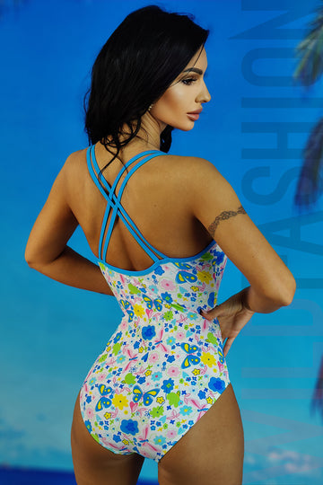 Costum de baie intreg model vesel cu flori si fluturasi SW2334A-100