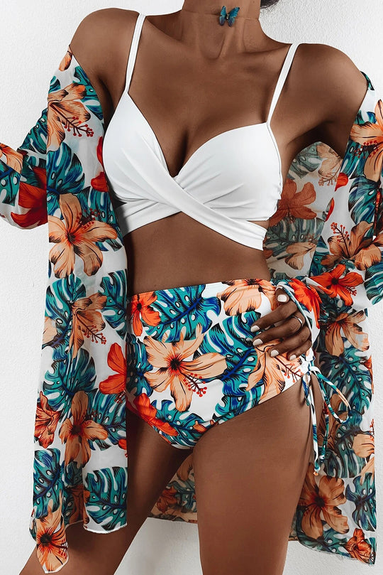 Costum de baie in 3 piese cu print tropical SW2418-2212