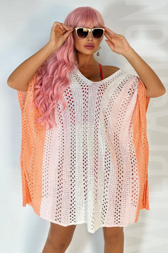 Tunica de plaja din material crosetat vaporos si print in degrade SW2489-100