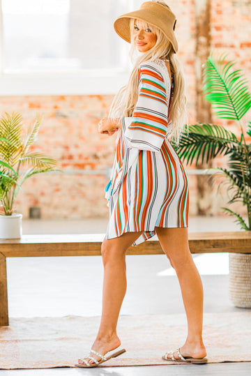 Tunica de plaja cu dungi multicolore si maneci largi SW2491-100