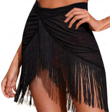 Esarfa de plaja din plasa fina semitransparenta cu franjuri SW2556-1