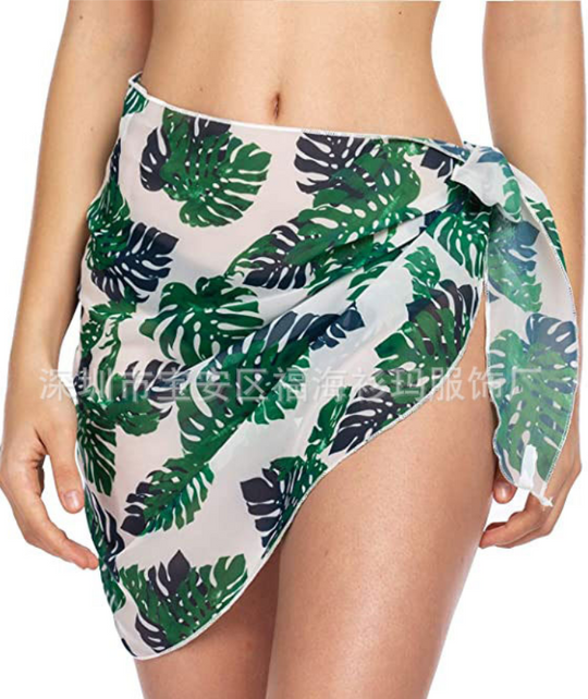 Esarfa vaporoasa de plaja cu imprimeu colorat cu frunze SW2558-11121