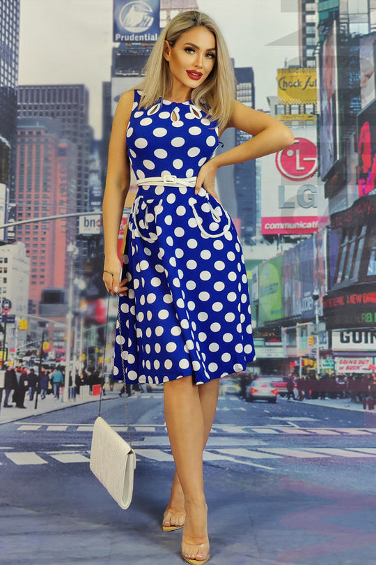 Rochie trei sferturi cu buline stil retro T482RR-441