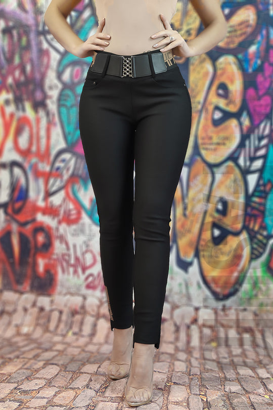 Pantaloni casual/elegant din material elastic cu curea in talie T581-1