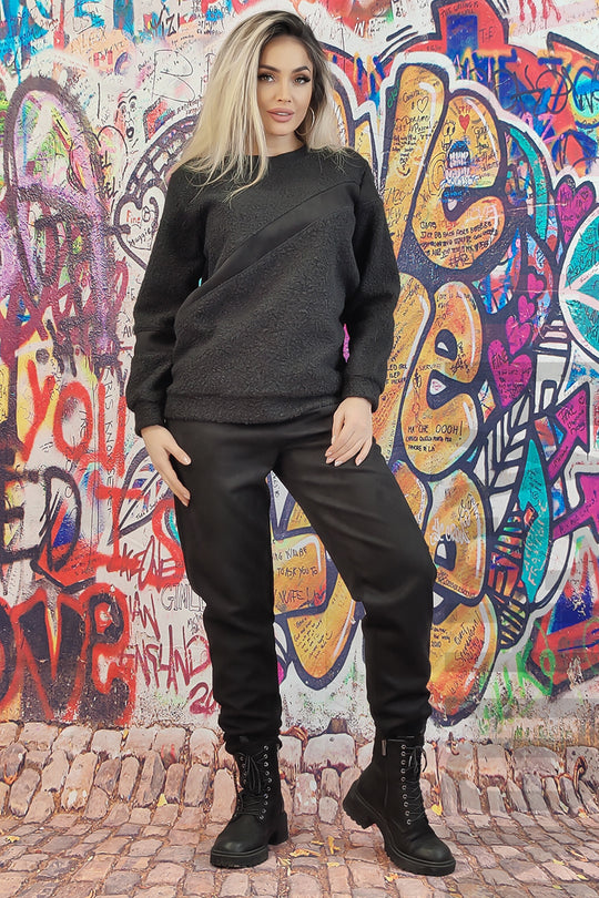 Compleu casual din bluza pufoasa si pantaloni T583-1