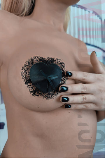 Accesorii fetish pentru sani cu dantela si fundita TE158-1