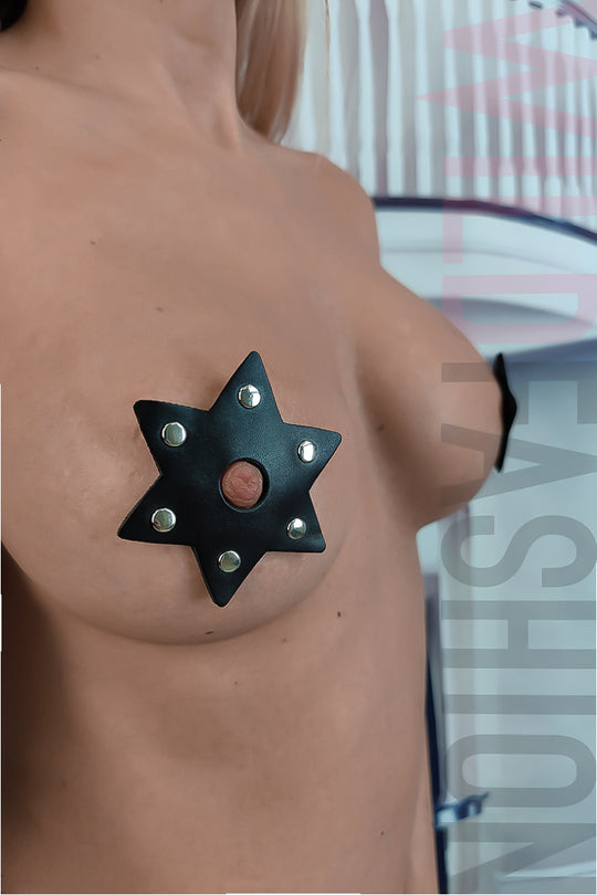 Accesorii fetish pentru sani din imitatie piele si nituri TE160-1