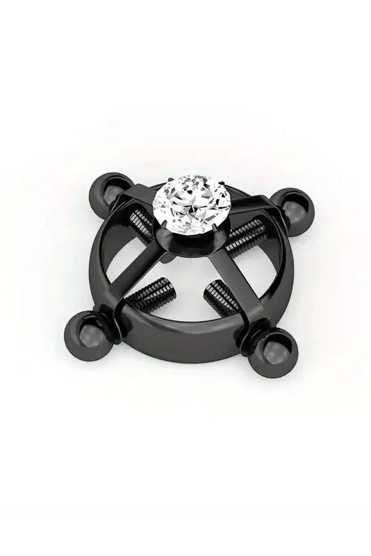 Inele fetish pentru sfarcuri din inox negru cu zirconiu si suruburi reglabile TE199-1