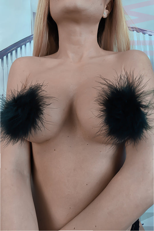 Accesorii fetish pentru sani din silicon cu puf TE28-1