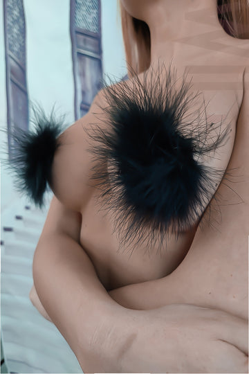 Accesorii fetish pentru sani din silicon cu puf TE28-1