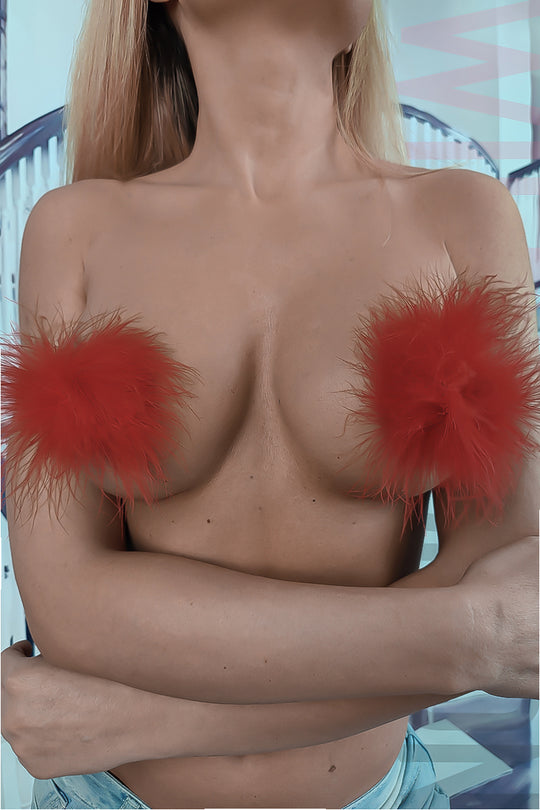 Accesorii fetish pentru sani din silicon cu puf TE28-3