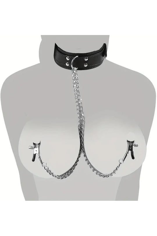 Chocker din piele ecologica cu clipsuri reglabile pentru sani TOY290-1