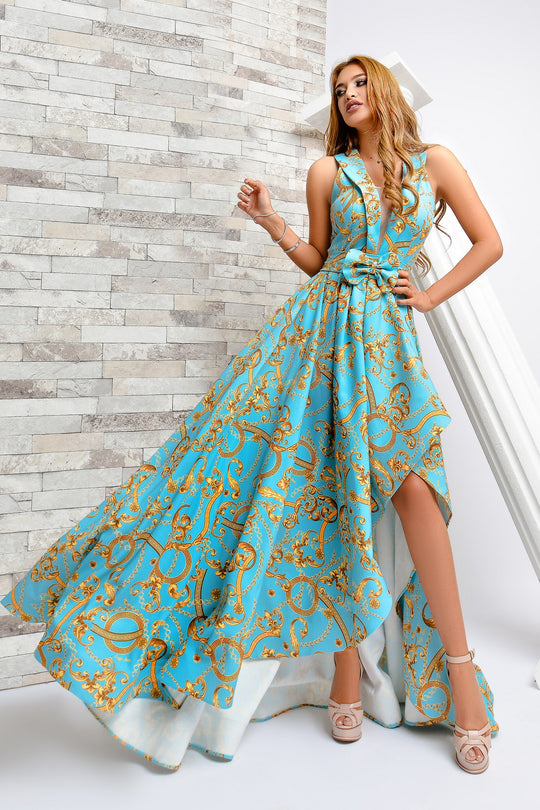 Rochie maxi asimetrica accesorizata cu funda sub bust U360-12