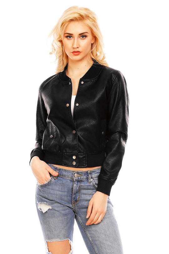 Jacheta din imitatie piele cu elastic in talie U599-1