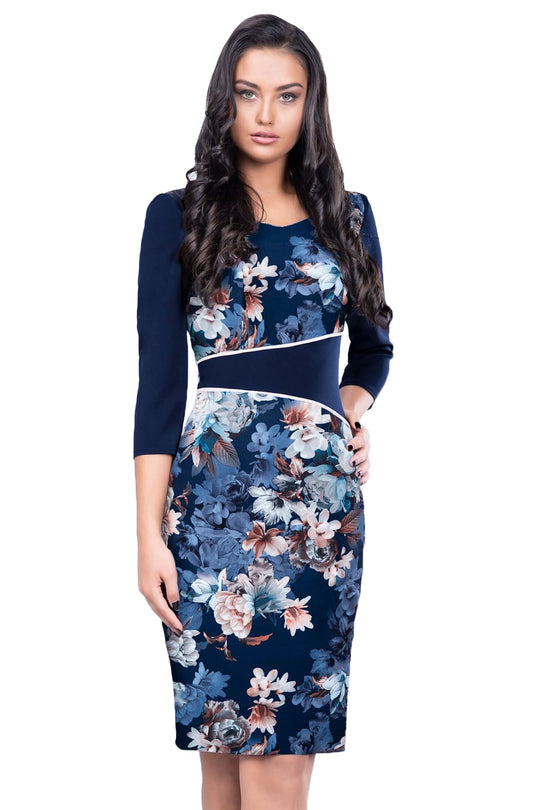 Rochie cu decolteu rotund si imprimeu floral U626-4428