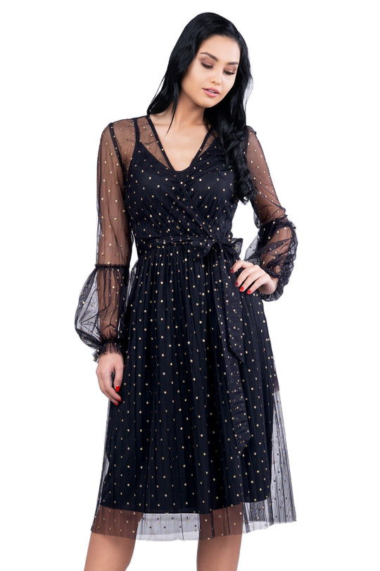 Rochie cu model buline si snur in talie U627-1