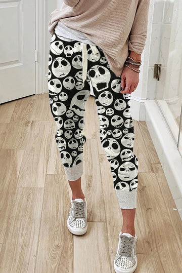 Pantaloni casual cu print alb-negru model cranii U659-1122