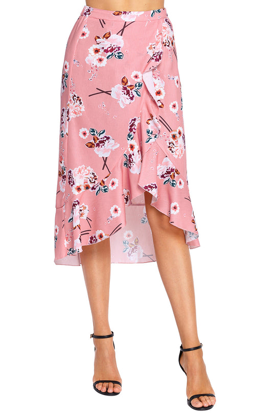 Fusta midi cu imprimeu floral accesorizata cu volanase U696-5