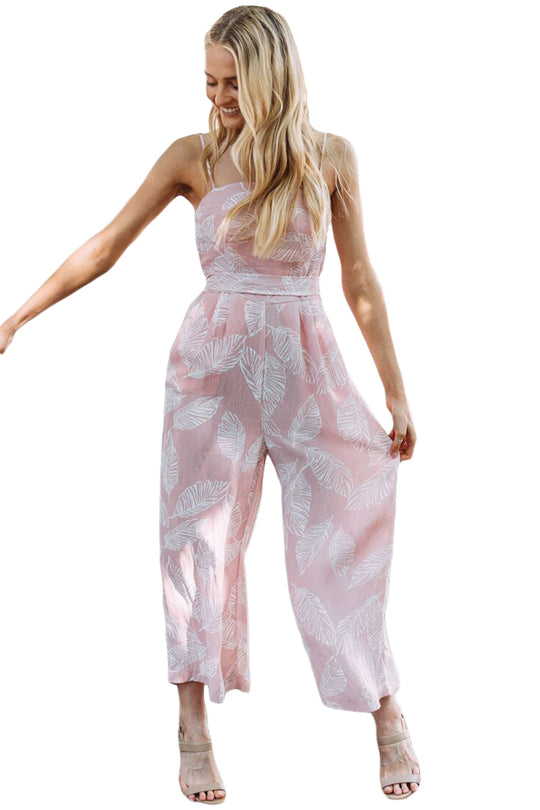 Salopeta lunga casual. fara maneci cu imprimeu frunze si buzunare U699-225