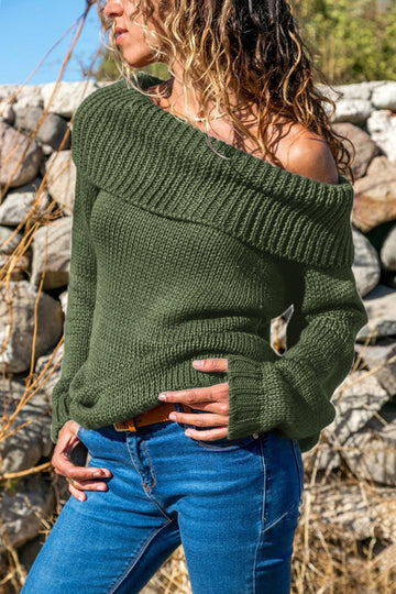 U746-12 Bluza tricotata  pe un umar  cu guler rasfrant